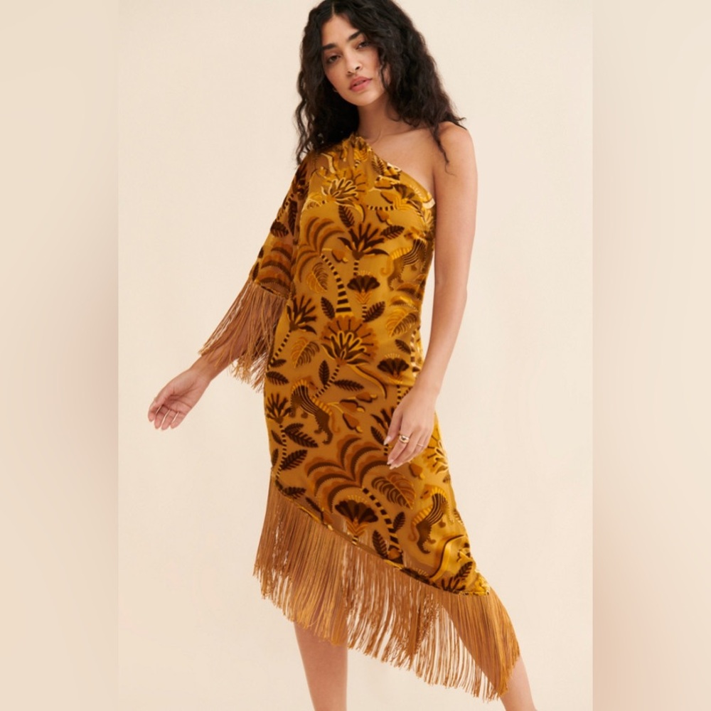 Farm Rio Velvet One Shoulder Fringe Dress - Picture 3 of 5